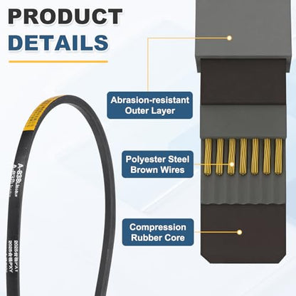 uxcell 3Pcs A838 Rubber V-Belt, 838mm Li x 13mm W x 8mm T, Classic Wrapped - size: A838