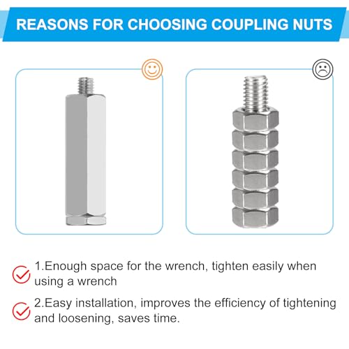 PATIKIL 1/2"-13 UNC 304 Stainless Steel Hex Coupling Nuts, 3Pcs 0.8" Length Fully Threaded Rod Coarse Coupling Nut Studding Connector Fasteners, Silver Tone - size: 1/2"-13 x 0.8"