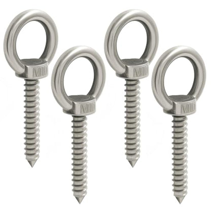 4pcs Heavy Duty Screw Eye Hooks M10-4 Inch Self Tapping Stainless Steel Eyelet Screw with 500 LBS Load Capacity for Hanging, Hammock & Swing Chair - size: 4 Inch