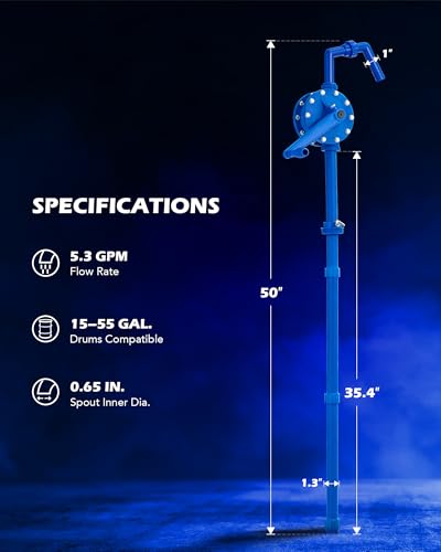 OMT 55 Gallon Drum Pump, Hand Water Pump Fits 5 to 55 Gallon Drums - color: Blue Rotary Action Reinforced PP Pump