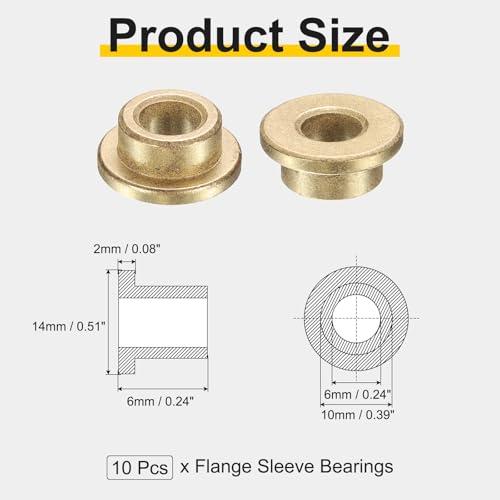uxcell 10Pcs Flange Sleeve Bearings, 6mm Bore x 10mm OD x 6mm Length, Self-Lubricating Sintered Bronze Bushings - size: 6mm Bore x 10mm OD x 6mm Length