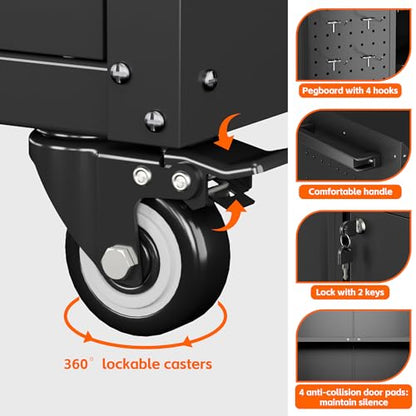 Aobabo Metal Storage Cabinet, 31.5" H x 26" W Rolling Tool Cart with Lock - color: Black, size: 13.8"D x 26"W x 31.5"H-0 Drawers