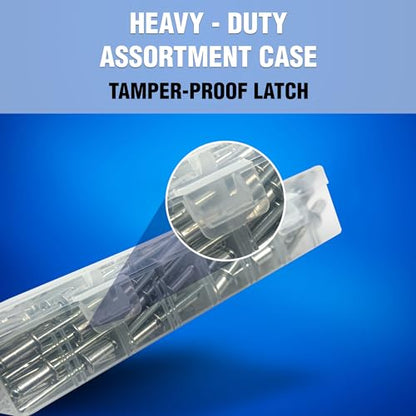 New Age America® 700pcs Blind Pop Rivets & Backup Washers | 3/32" to 1/4" | Silver | 14 Sizes | SAE Size Aluminum Rivets & 304 Stainless Steel Backup Washer | Rivet Kit w Steel Mandrel | Labelled Case - color: Silver, size: 700 PCS Rivets & Washers