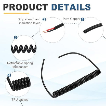 MECCANIXITY 5ft 18AWG Retractable Coiled Coil Cord 300V 105℃ 2 Conductor - size: 5ft x 18AWG, 2 Conductor