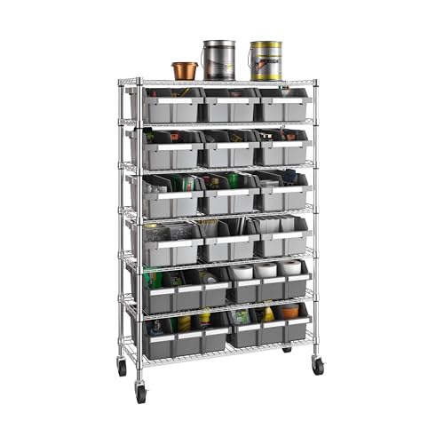 7-Tier NSF 16-Bin Steel Wire Shelving Rack, 36"W x 14"D x 56"H, Gray - color: Gray, size: Includes 16 Bins