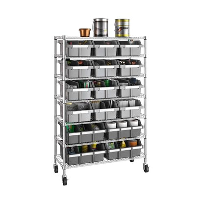 7-Tier NSF 16-Bin Steel Wire Shelving Rack, 36"W x 14"D x 56"H, Gray - color: Gray, size: Includes 16 Bins