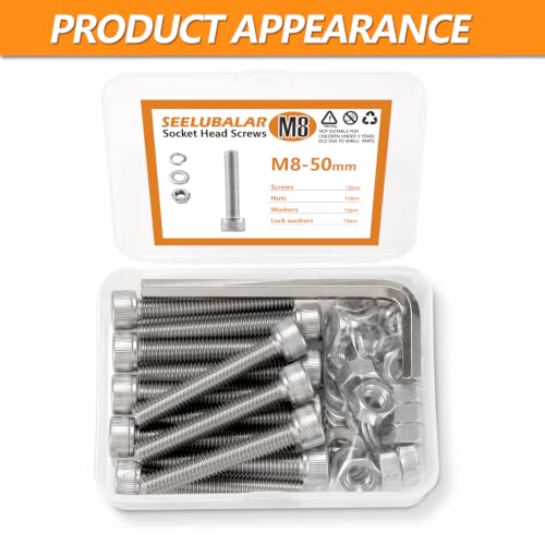 12 Sets Metric M8 Hex Socket Head Cap Screws Bolts Kit, M8-50mm Screws - size: M8 - 50mm