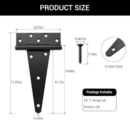 HOME MASTER HARDWARE 10" Heavy Duty Gate Hinges, 4 Pack T Strap Hinges - size: 10 in-4 Pack