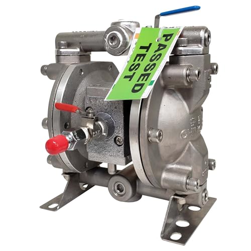 COSMOSTAR D0902 3/8" Stainless Steel Double Air Diaphragm Pump, Aluminum Body, Teflon Ball, seat and Diaphragm, Pump Muffler, Pump, Chemical Pump, Waste Oil Pump, Pneumatic Oil Pump, Diaphragm Pumps - size: D0902 3/8" Stainless Steel