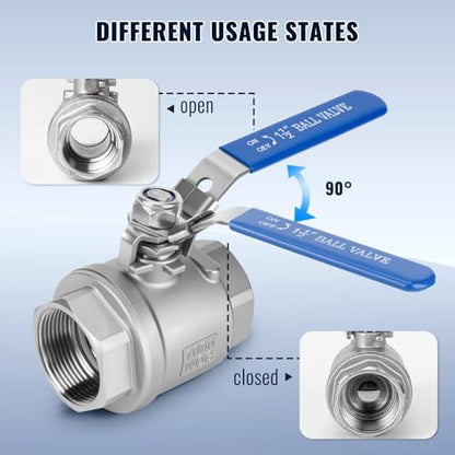 2 Pack 1.5" Ball Valves NPT Female Valve 304 Stainless Steel Full Port Locking Ball Valve Handle, Heavy Duty Shut Off Valve for Home and Industrial (1.5 Inch) - size: 1.5 Inch