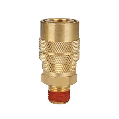 Industrial Air Coupler, 1/4 Inch Body Size, 1/4 Inch NPT Male Threads Size, Brass Air Compressor Hose Fitting