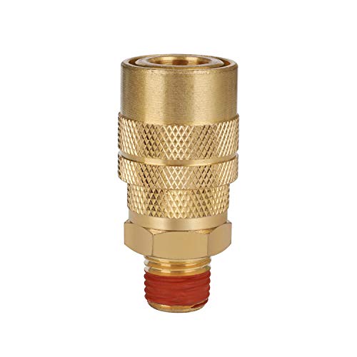 Industrial Air Coupler, 1/4 Inch Body Size, 1/4 Inch NPT Male Threads Size, Brass Air Compressor Hose Fitting