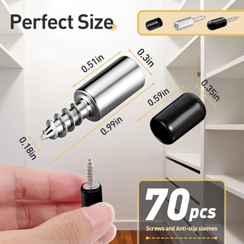 70 Pcs Self Tapping Screws Cabinet Laminate Support, Shelf Pins with Non-Slip Sleeve, Cabinet Shelf Pegs for Kitchen Utensils, Bookcases and Wardrobes, Fixed Support Self - Tapping Cross Screw - color: Black, size: 70 PCS