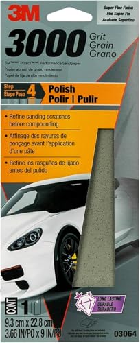 3M Trizact Performance 3000 Grit Sandpaper, 3 2/3 in x 9 in, Polish Clear Coat and Paint, Restore Shine, Ideal for Detailed Finishing, Very Fine Grade Abrasive (03064), Pack of 3 - size: 3 2/3 in x 9 in (Pack of 3)