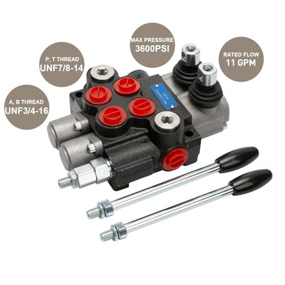 Hydraulic Directional Control Valve 2 Spool, 11GPM SAE Ports Tractor Loader Valve with Joystick Black - size: 11GPM 2 Spool 2 Joysticks