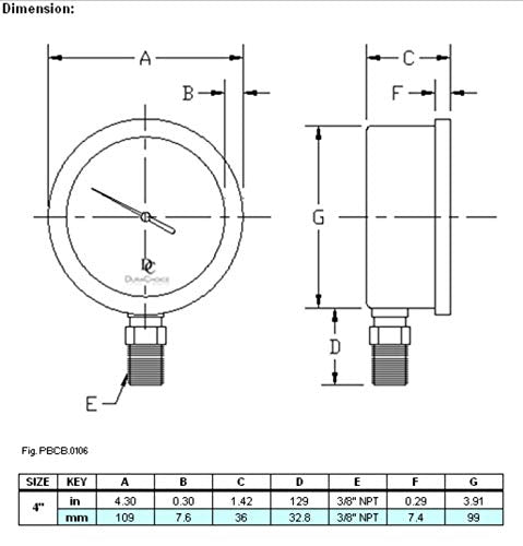 4" SS Oil Filled Pressure Gauge, 3/8" NPT Lower Mount, 400 PSI - size: [0-400 PSI]