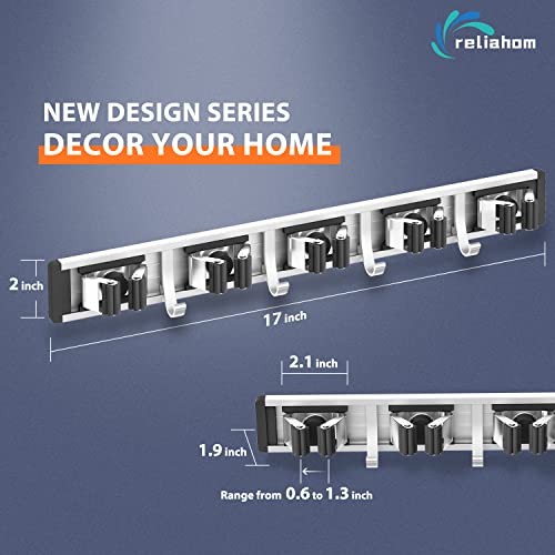 reliahom Broom Holder Wall Mount Mop Hanger Tools organizer 5Racks4Hooks,2P - color: Black