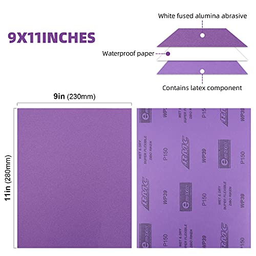 POLIWELL 150 Grit Sanding Sheets 20 PCS 9 x 11 Inch Purple Alumina - style: 150Girt