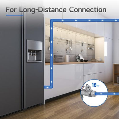 18 FT Refrigerator Water Line, 1/4" Compression Stainless Steel Braided Ice Maker Hose, Fridge Water Line for Refrigerator, Ice Maker Water Hose - size: 18 Feet