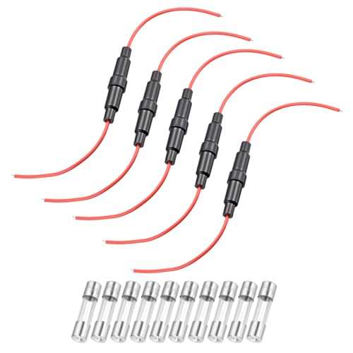 uxcell 5 Pcs 6x30mm Inline Screw Type Fuse Holder 22 Gauge AWG Red Wire with 10 Pcs 0.5A Fast Blow Glass Fuses - size: 22awg,6x30mm, style: 0.5A