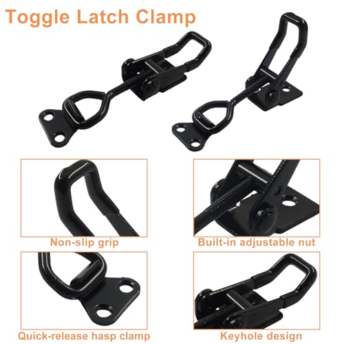 2 Pack Toggle Latch Clamp 4002, Adjustable 304 Stainless Steel Quick Release Hasp for Smoker Lids, Tool Boxes & Cabinets, Includes Mounting Hardware, Black - size: 4002