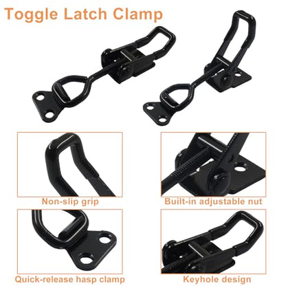 2 Pack Toggle Latch Clamp 4002, Adjustable 304 Stainless Steel Quick Release Hasp for Smoker Lids, Tool Boxes & Cabinets, Includes Mounting Hardware, Black - size: 4002