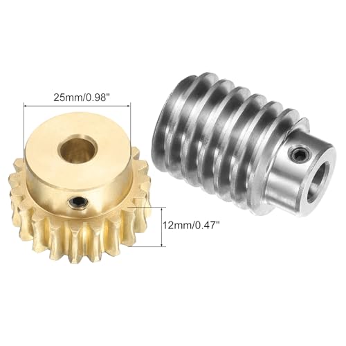 uxcell Worm Gear Set 20T 1.5 Module 20:1 Reduction Rate, Right Rotation Drive Gear Box Wheel Reduce Transmission Part (Brass Gear-8mm Bore, #45 Steel Rod 10mm Bore) - size: 8mm x 10mm