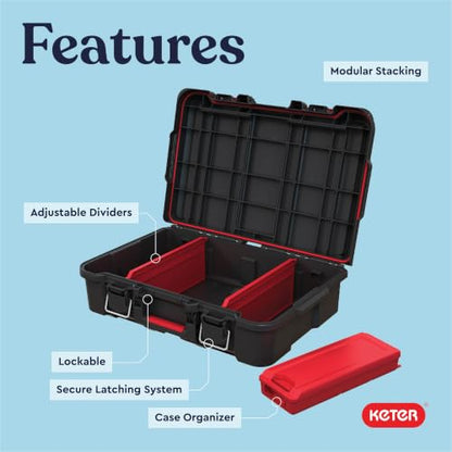 Keter Stack N' Roll Power Tool Case with Removable Dividers - color: Black/Red, size: Power Tool Organizer