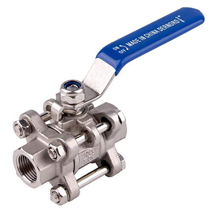 DERNORD Ball Valve 3/8 Inch NPT Threaded - Stainless Steel 304 Female 3 Piece Full Port - size: 3/8" NPT Female