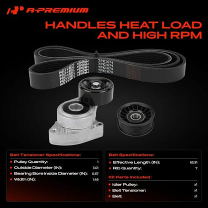 A-Premium Engine Serpentine Belt Drive Kit with Tensioner & Idler Pulley