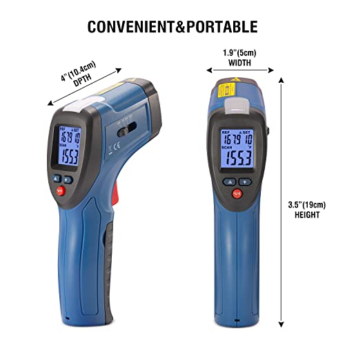 CEM DT-8666 Digital Infrared Meat Thermometer Gun,DS10:1 Instant Read Laser Temperature Gun for Griddle,Grill,Oven,Pizza, Thermal Air Heat Leak Detector for Industrial Repairs with Color Light Alarm