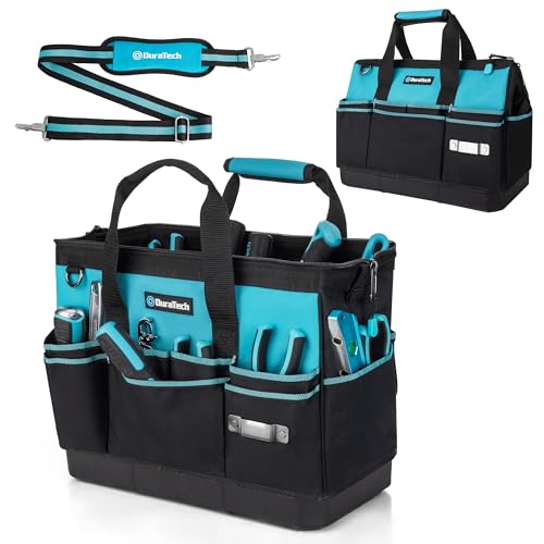 DURATECH 16" Heavy Duty Tool Bag with Hard Bottom and 18 Pockets - size: 16 Inch
