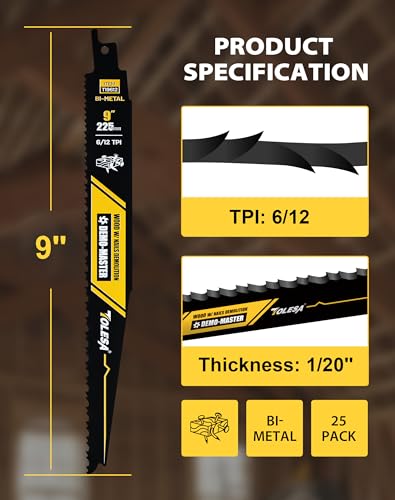 TOLESA Reciprocating Saw Blades, 9" 6/12TPI for Nail-Embedded Wood, 5-Pack - style: 5 Pack