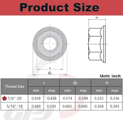 1/4-20 Serrated Flange Hex Nuts 1/4" Hardware Nuts for Car Front Grill - size: 1/4"-20