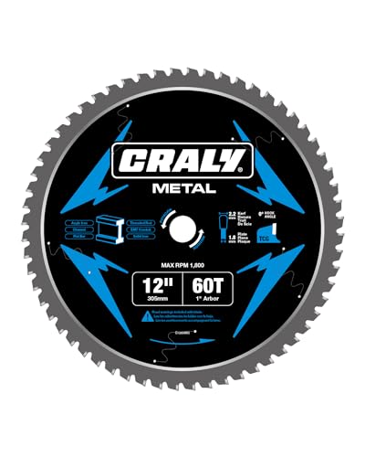 CRALY 12 Inch 60 Teeth Steel and Ferrous Metal Cutting Circular Saw Blade, 1 Inch Arbor, Thin Kerf, Professional Carbide Tipped Blade for Angle Iron, Threaded Rod, EMT Conduit(C1260MC) - size: 12" 60T