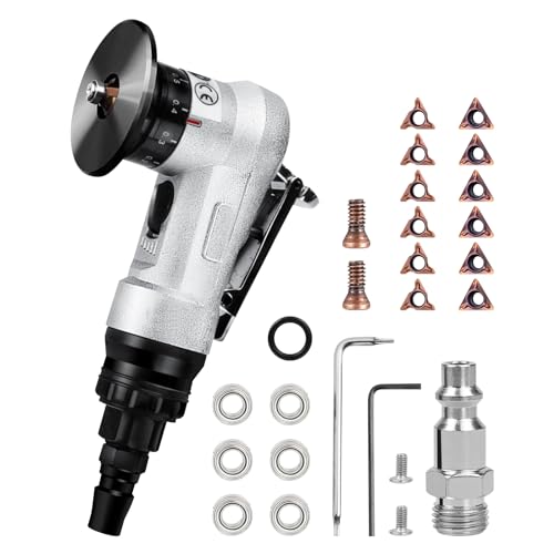 Pneumatic Chamfering Tool Handheld, Mini Aluminium Alloy Air-Powered Chamfering Machine Trimming, 45° Arc Corner with 1/4 Inch Air Inlet for Metal Wood Deburring Beveling (Silver) - color: Silver