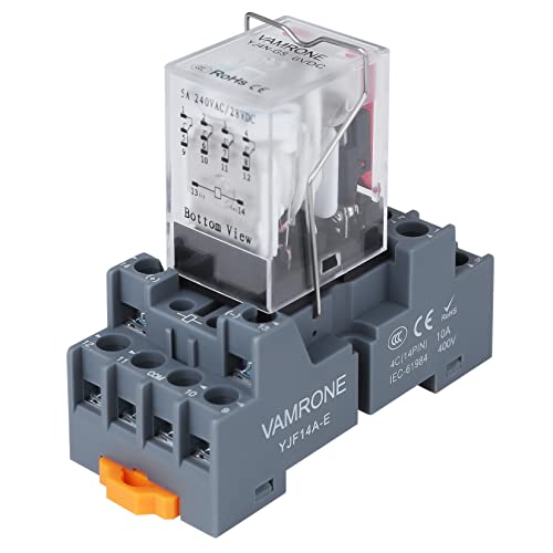 Electromagnetic Power Relay, 14-Pin 5A 6 DC Relay Coil with Socket Base, LED Indicator, 4PDT 4NO 4NC - MY4NJ [Applicable for DIN Rail System] - color: 14 Pin, size: DC 6V