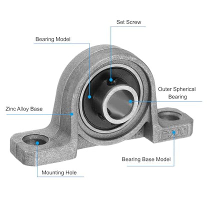 PATIKIL Pillow Block Bearing 3/8" / 10mm Bore, 4 Pcs Vertical Zinc Alloy Steel Mounted Flange Pillow Block Self Alignment Insert Bearings Bore Ball Housing for Machinery Power Agriculture - size: 3/8"