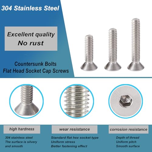 M8 x 40mm 45mm 50mm 55mm 60mm Flat Head Hex Socket Cap Screws Countersunk Bolts, Stainless Steel 304, Metric Allen Drive, Bright Finish, Fully Threaded, Assortment Kit 20PCS - size: M8x40/45/50/55/60 mm