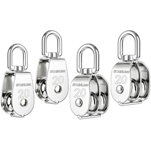 4PCS M20 Heavy Duty Rope Pulley Block | 304 Stainless Steel Heavy Duty Lifting Crane Swivel Hook for Hanging Wire and Crane Operations - size: 4P-M20