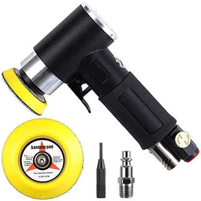 2" & 3" Dual Action Mini Air Sander, Random Orbital Pneumatic Polisher Kit with Pads & Accessories, High Speed Air Angle Sander for Auto Body, Wood, Metal, and Furniture Polishing - size: 2" and 3" pad