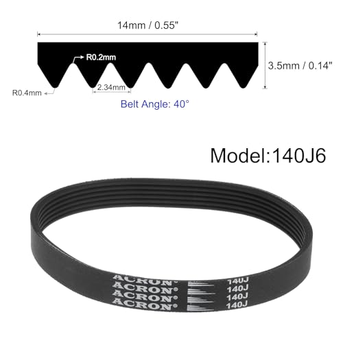 uxcell 140J6 Rubber Poly V Belt, 6 Ribs PJ V-Ribbed Belt 14" Length x 0.55" Width x 0.14" Thick, Industrial Transmission Drive Belt - size: 14" Length