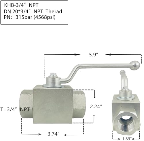 Autovo High Pressure Hydraulic Ball Valve KHB 3/4'' NPT,Shut-Off 2 Way Ball Valve,3/4" NPT Hydraulic Valve 4568 PSI - size: SR-KHB-3/4NPT-01-US