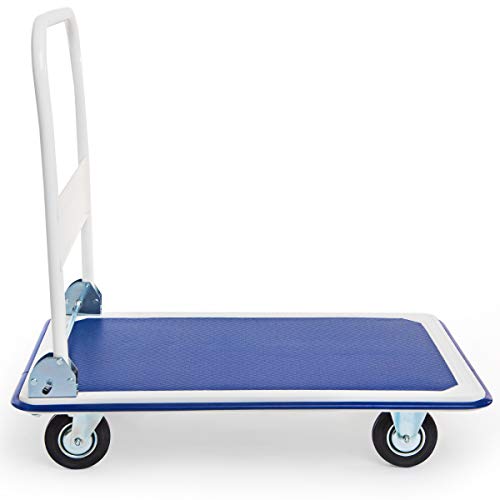 IRONMAX Foldable Push Hand Dolly with Swivel Wheels, 330 LBS Load Capacity - style: Blue+White 330lbs