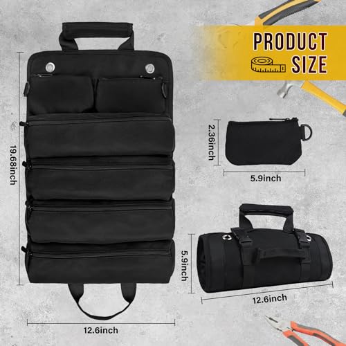 Tool Bag, Tool Bags for Men, Heavy Duty Tool Organizer, Portable Roll Up Tool Bag Gifts For Him, Mechanic, Electrician and Hobbyist, Car Tool Roll Organizer - Black - color: Black