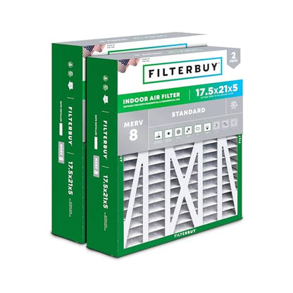 Filterbuy 17.5x21x5 Air Filter MERV 8 Dust & Allergy Defense (2-Pack) - size: 17.5x21x5