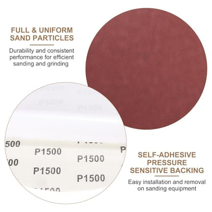 uxcell 8pcs 12-Inch PSA Sanding Discs, 1500 Grits Aluminum Oxide Self Adhesive Stick Back Sandpapers, No-Hole Round Wet/Dry Sander Papers, Sand Auto Car Paint, Wood, Metal - size: 1500 Grits