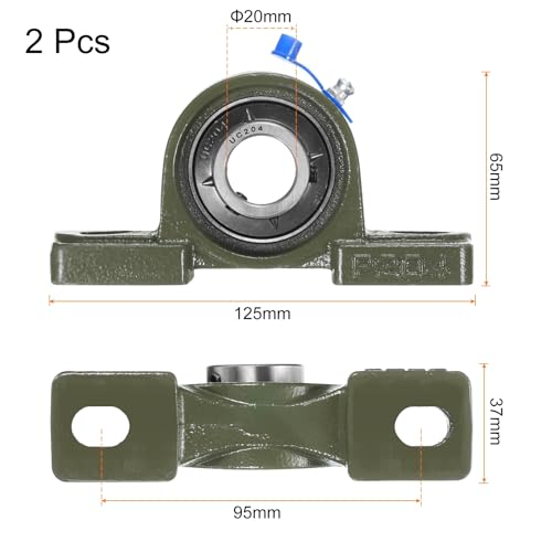 uxcell 2 Pcs UCP204 Pillow Block Bearings 20mm Bore Self Alignment, Solid Cast Iron Base Mounted Chrome Steel Bearings - size: UCP204