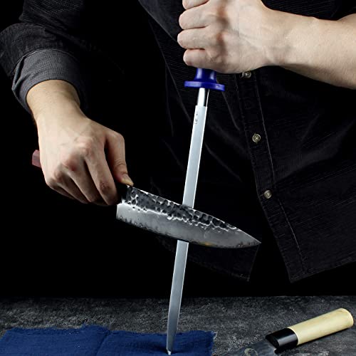 Honing Steel Knife Sharpener Steel Round 12 IN for Kitchen Knife - color: Blue Round 12-IN