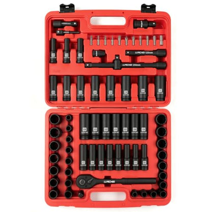 LLNDEI 1/2" Drive Socket Set 72Pcs 6 & 12-Point SAE/Metric CR-V - size: 72pcs 1/2 Inch Drive Socket Set